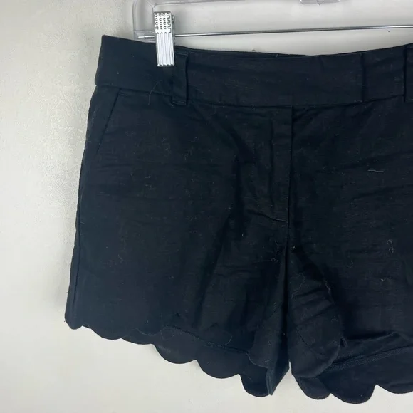 J.Crew 4” Linen Cotton Scalloped Hem Shorts Black 6 - Picture 2 of 10